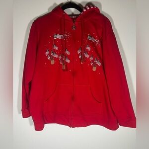 Vintage Y2K Quacker Factory red gold stars embroidered flags zip up hoodie sz 1X